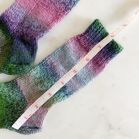 Hand Knit Wool Blend Socks, in Multicolor Green, Pink & Purple - Picture 8 of 11